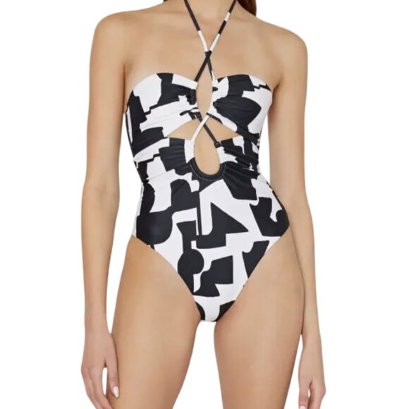 Milly Cabana Modern Geo Print Looped Cutout One-Piece Swimsuit - Picture 1 of 3